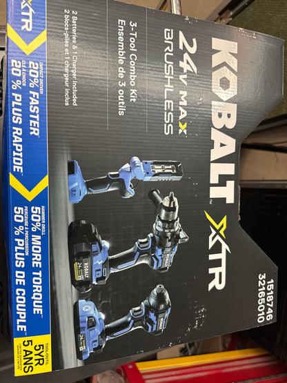 Ensemble de 3 outils XTR de Kobalt, batteries, chargeur et étui solide inclus, moteur sans balai KXLC 3024A-03